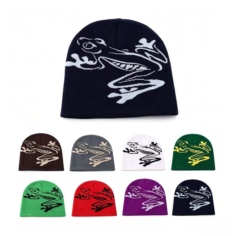 Beanie Cuffed Knit - Nouveau bonnet imprimé grenouille d'arbre pour